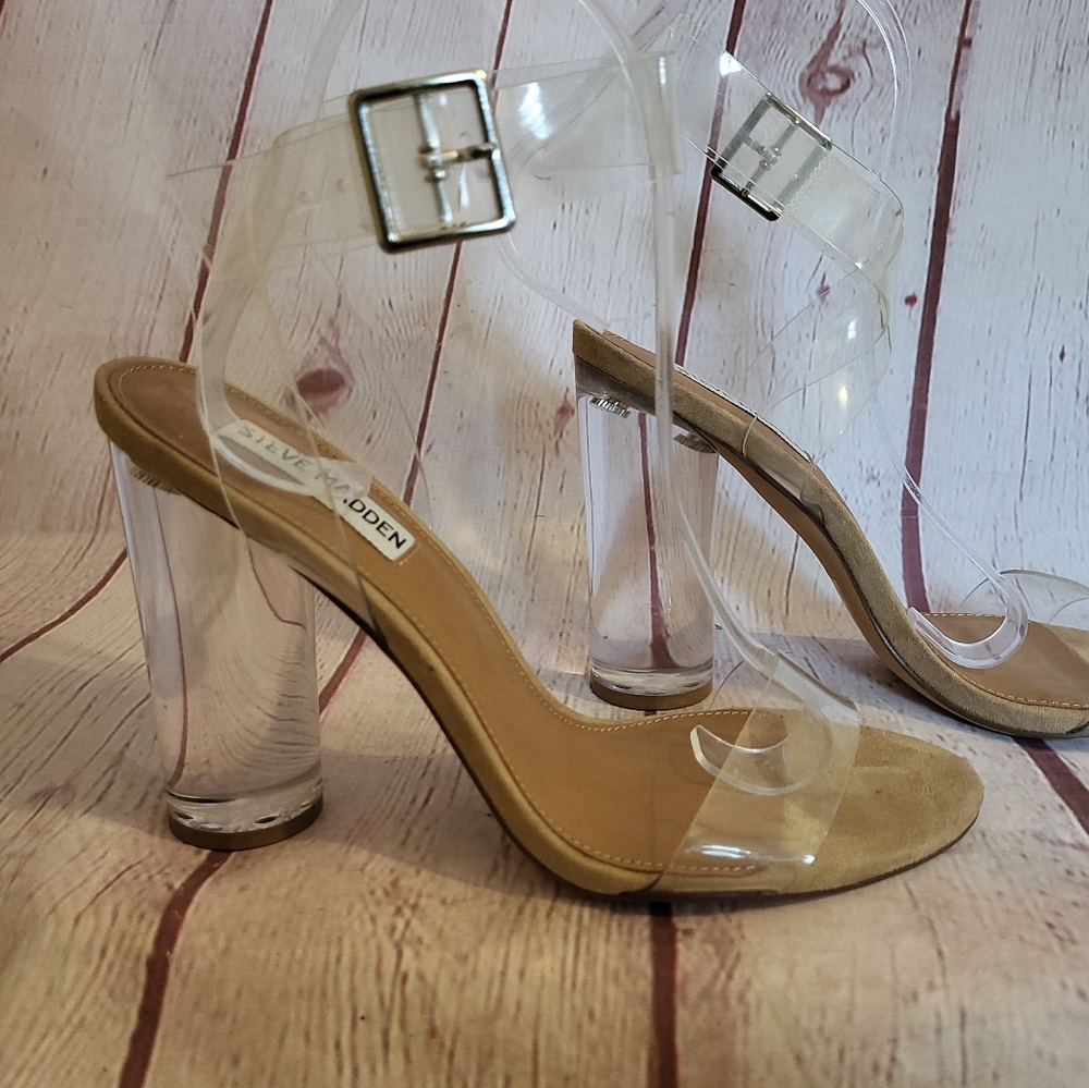 Steve Madden® "Clearer" Sandals Lucite Ankle Wrap Straps w/Lucite Heel size 7M